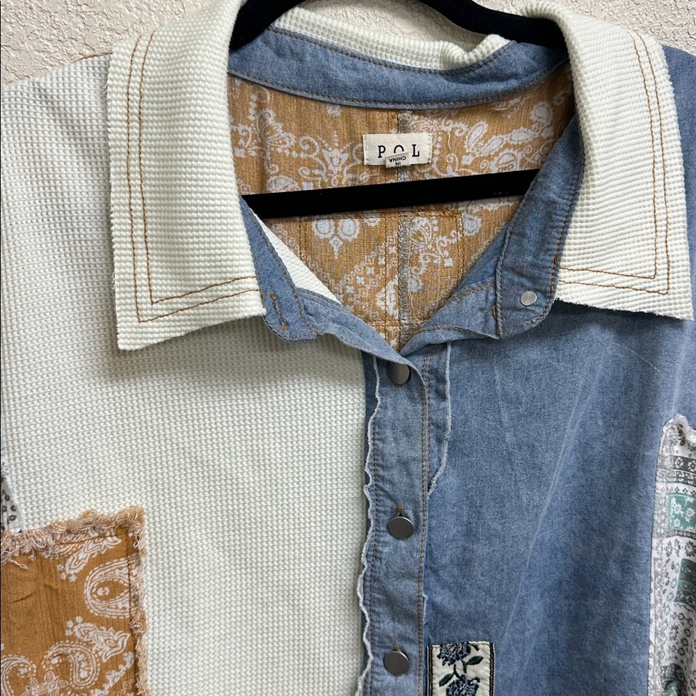 POL Mixed Material Button-Down Shirt - image 4